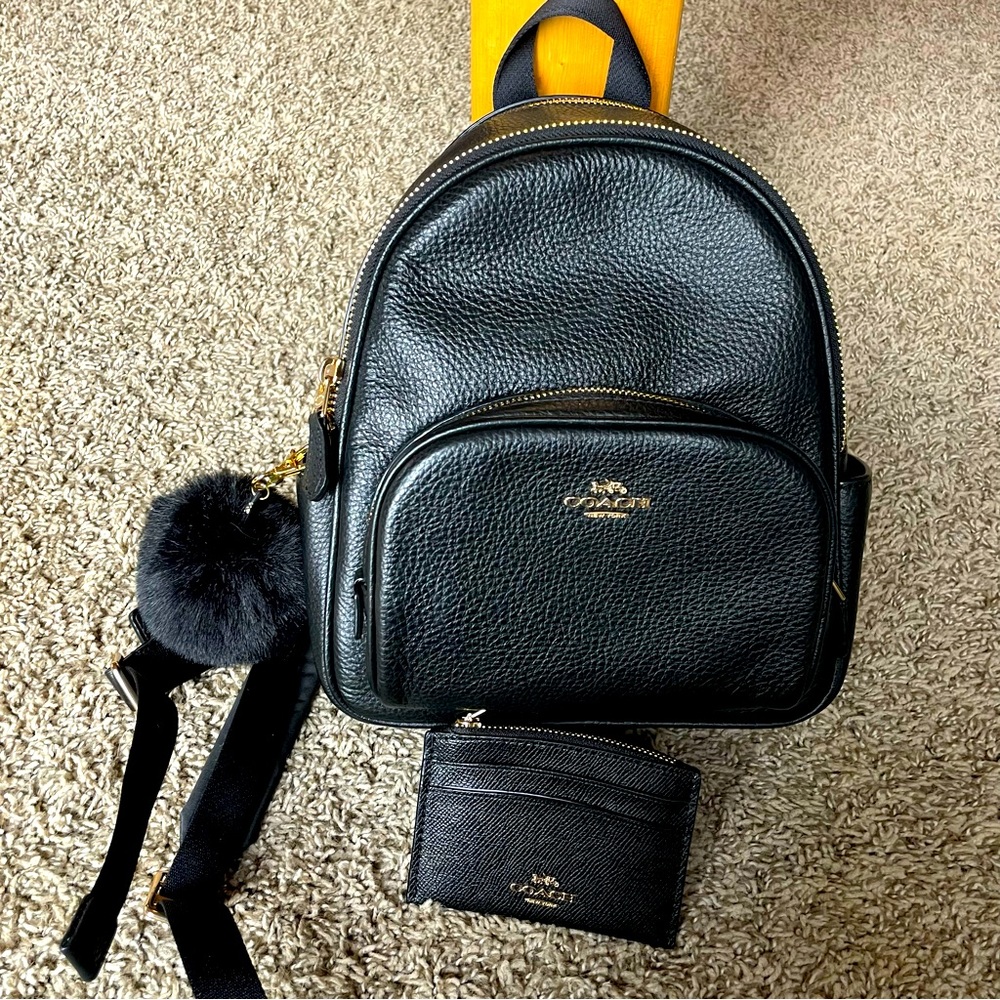 Coach Mini Court Backpack pebble black with card wallet